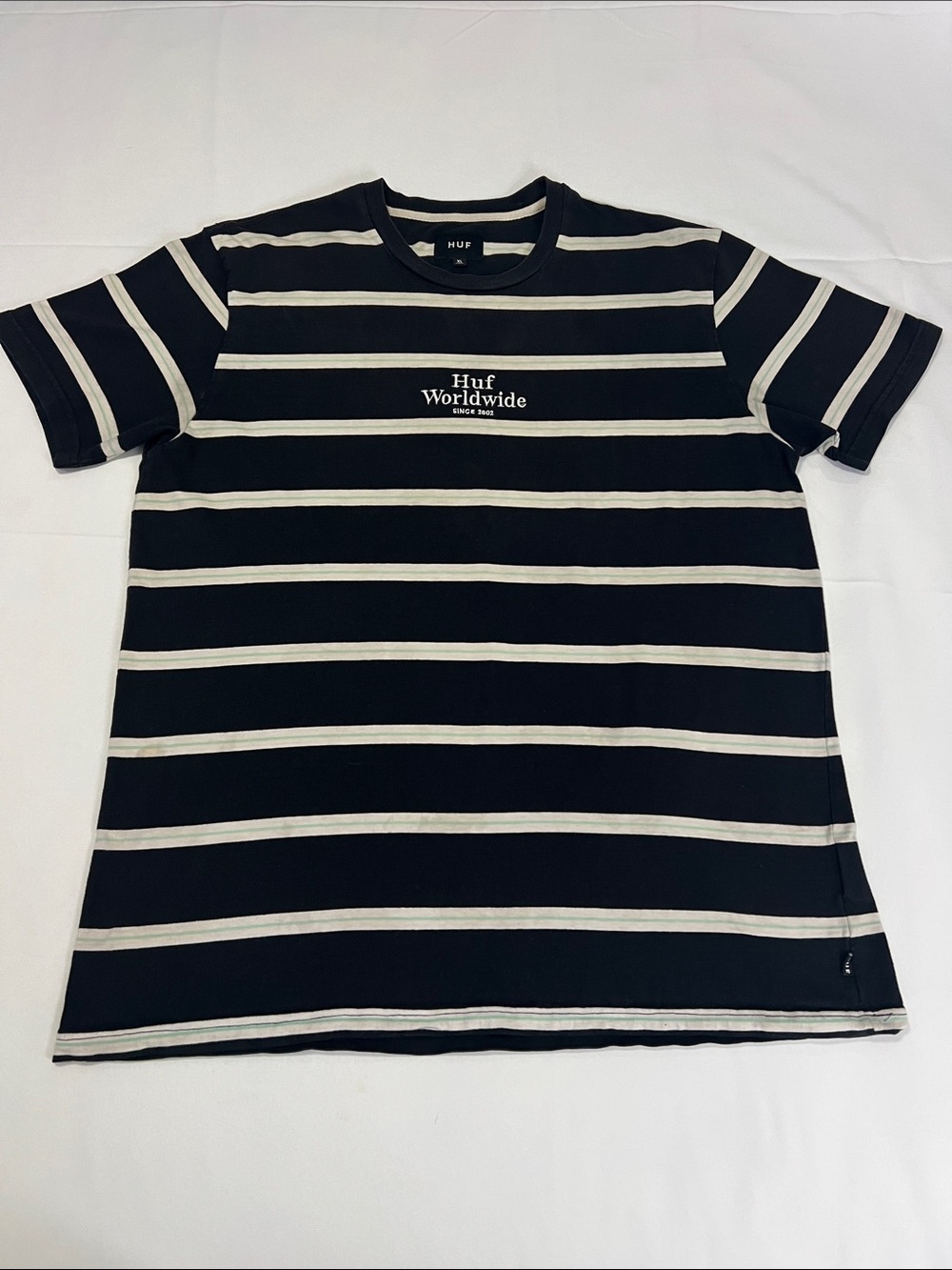 HUF Black & White Striped Crewneck Tee
